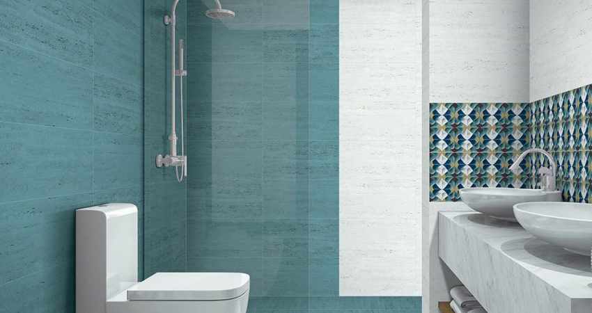 کاشی رنگ آبی و سبز برای سرویس بهداشتی کوچک